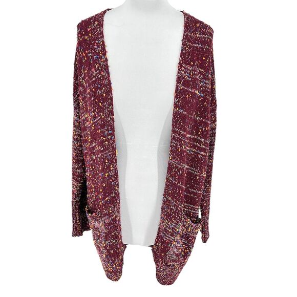 Blakely Sweaters - Blakely Burgundy Speckled Knit Open Front Cardigan Sweater Long OS